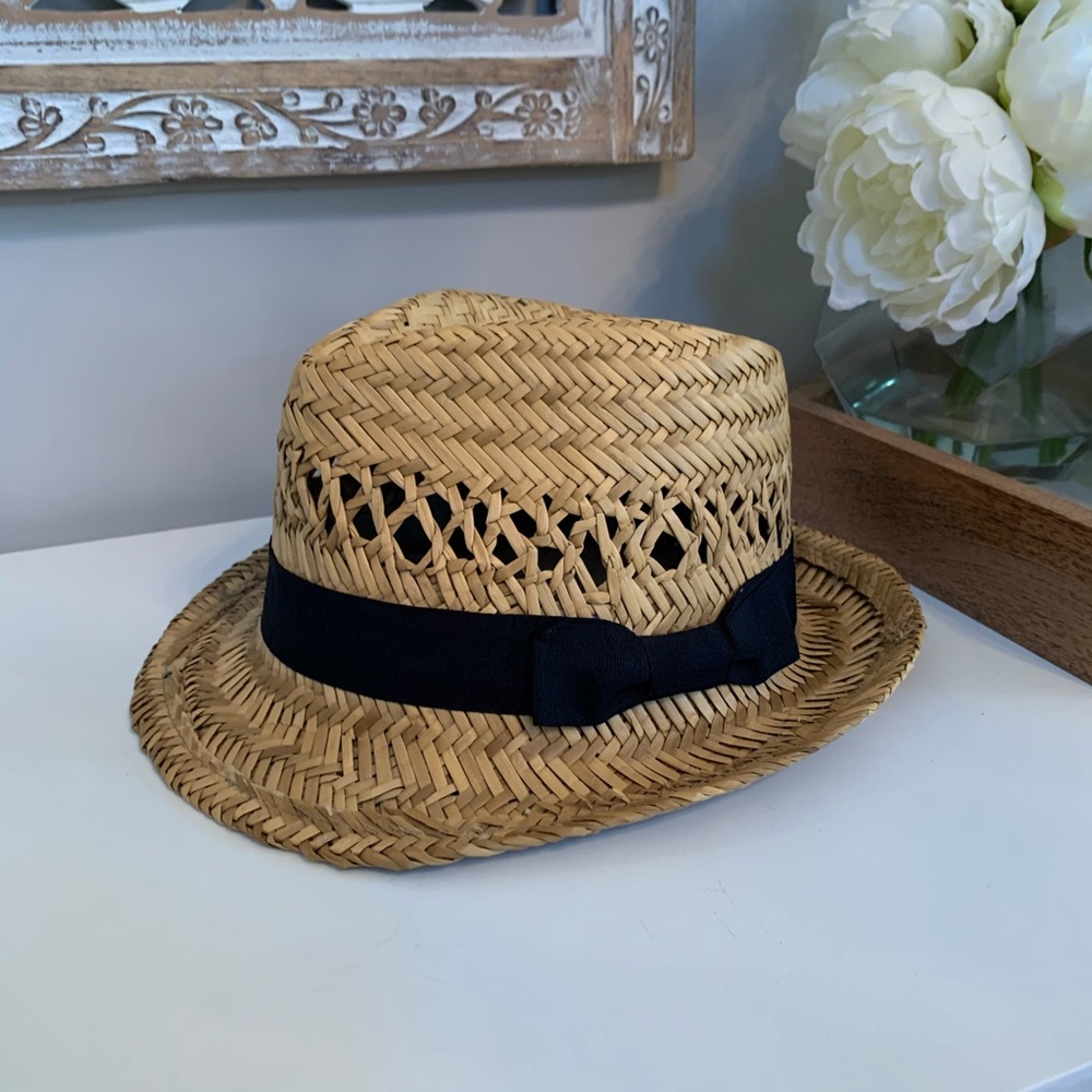 Straw Fedora with Black Bow Ribbon